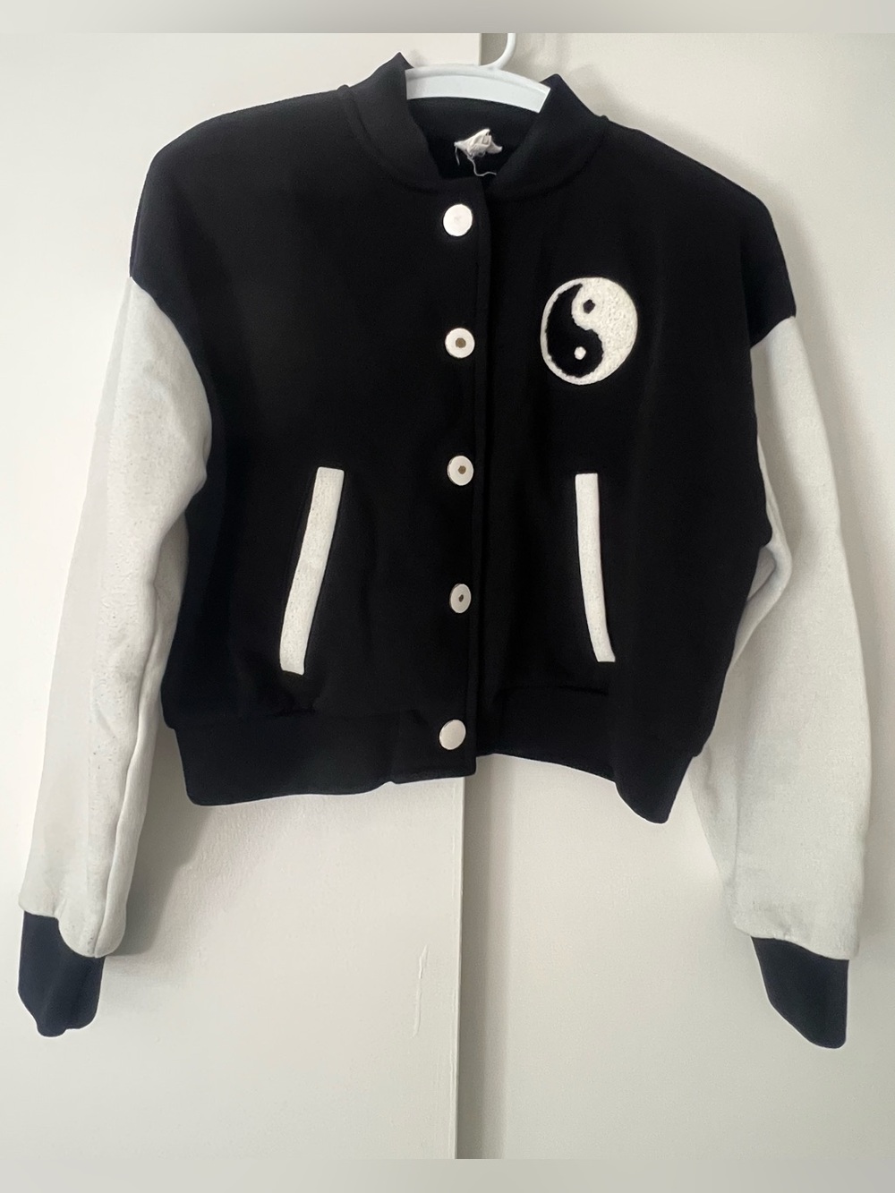 Hippie Rose Black and White Yin Yang Varsity Jacket